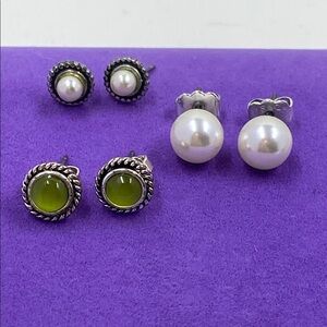 💛 Vintage Avon Silver and White Pearl Earrings Set